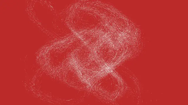 The attractor_thomasred preset, drawn with the attractor system