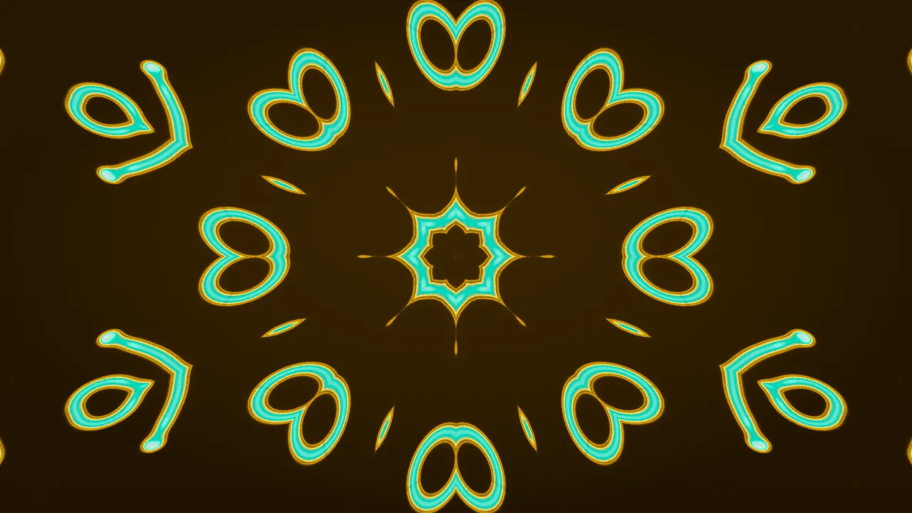Verdigris-green heart-shaped cells arranged in rings around a small starburst, over a warm bronze
field