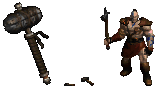 The Hellforge Hammer: a large maul in the inventory, its drop frames and a character holding it