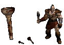 Wirt's Leg, a wooden leg used as a club: the inventory picture, its drop frames and a character holding it
