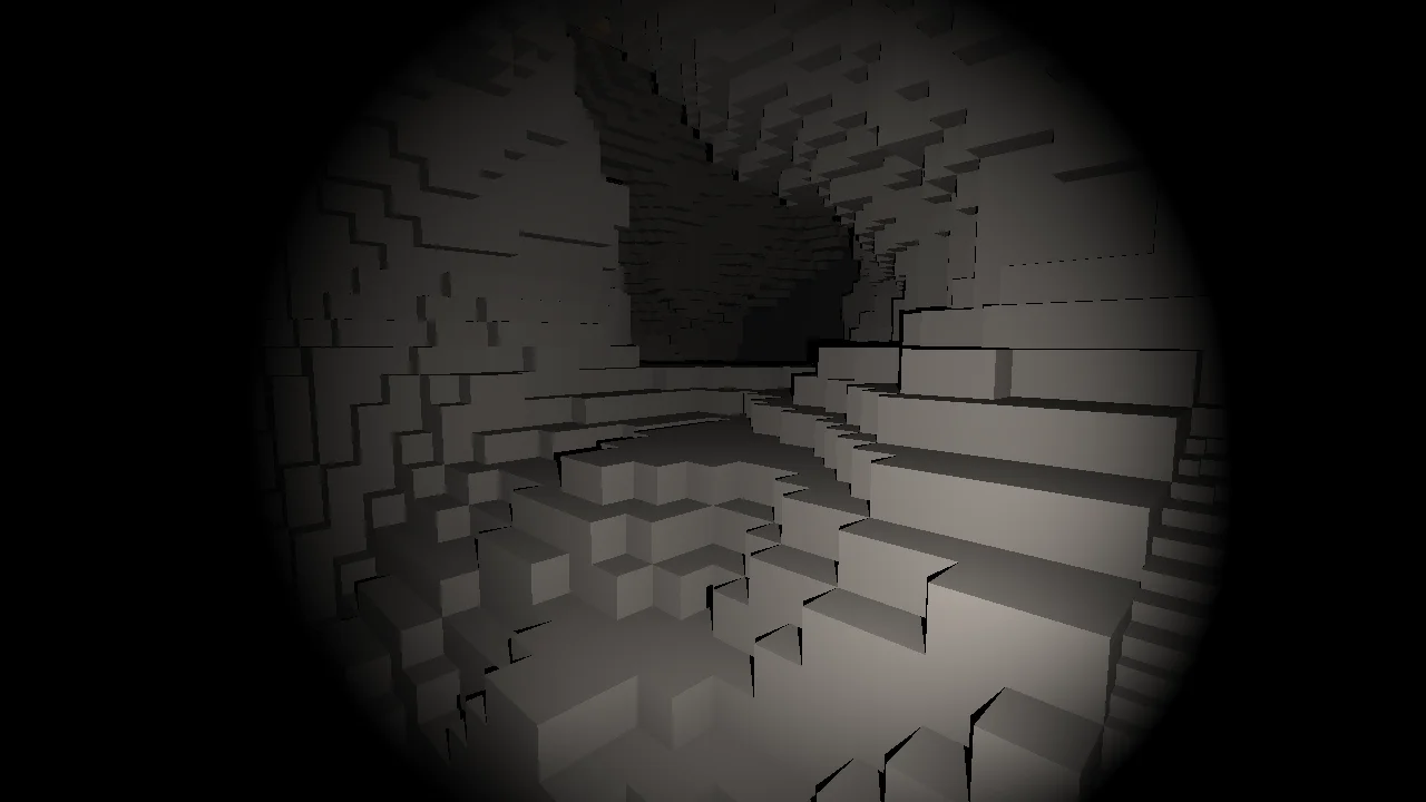 The cavern drawn with 40 cm cells: large blocks, the passage still visible